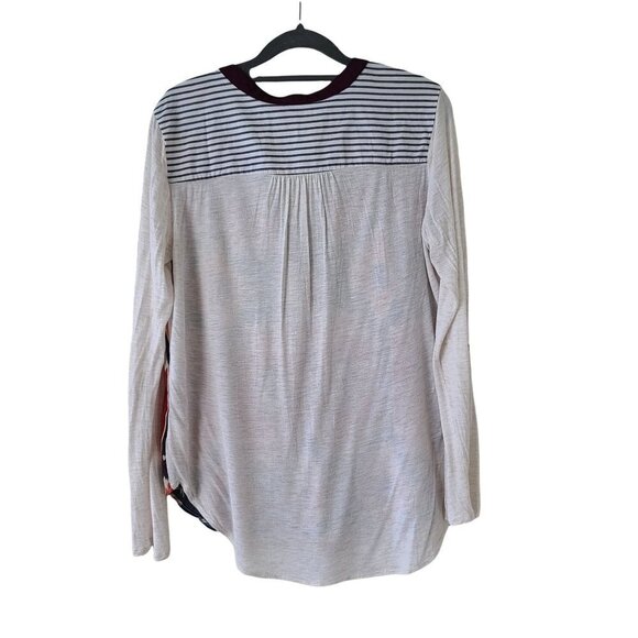 Tiny Anthropologie Sima Aztec Print Long Sleeve Top Mixed Media Tab Sleeves Med - Picture 6 of 12